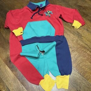 Vintage 90s Boy Sweatsuit Joggers Sweatshirt Toddler Dinosaur Colorful